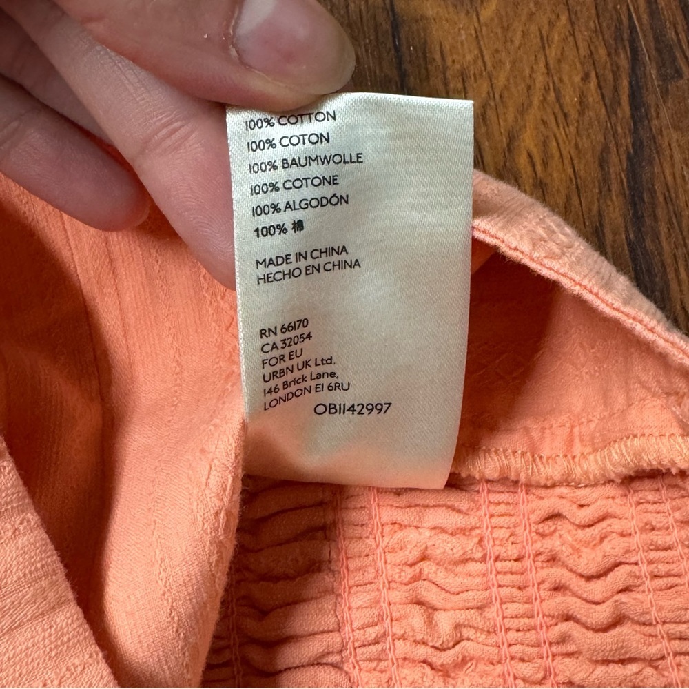 Free People Orange Tie Front Tank Top | Size L (8) | Smocked Back - Picture 7 of 8